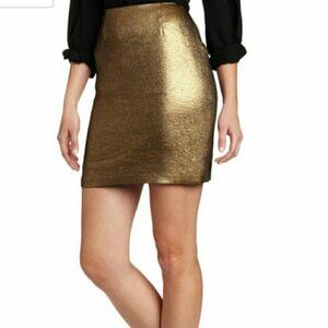 Cluny Gold Lame Metallic Pencil Skirt Y2K 90's Party Formal Unique Nightlife Mod